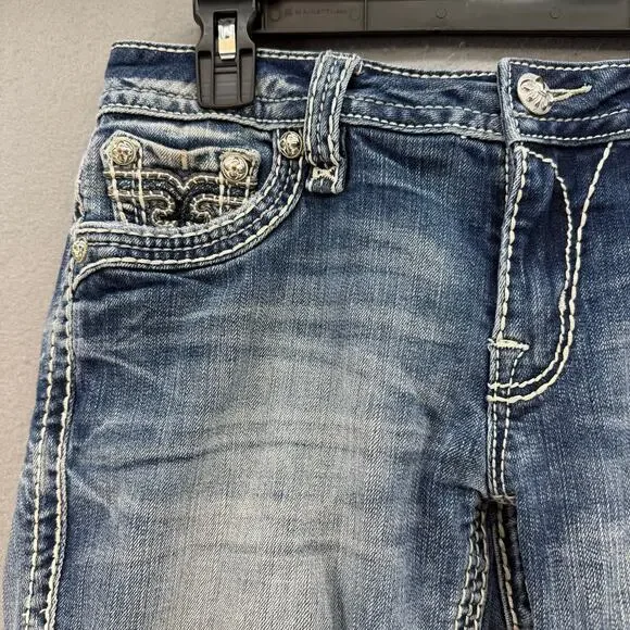 Rock Revival Jeans Womens 27 (4) Blue Anzelie Easy Boot Faux Pocket Flaps Blingy - Picture 5 of 16